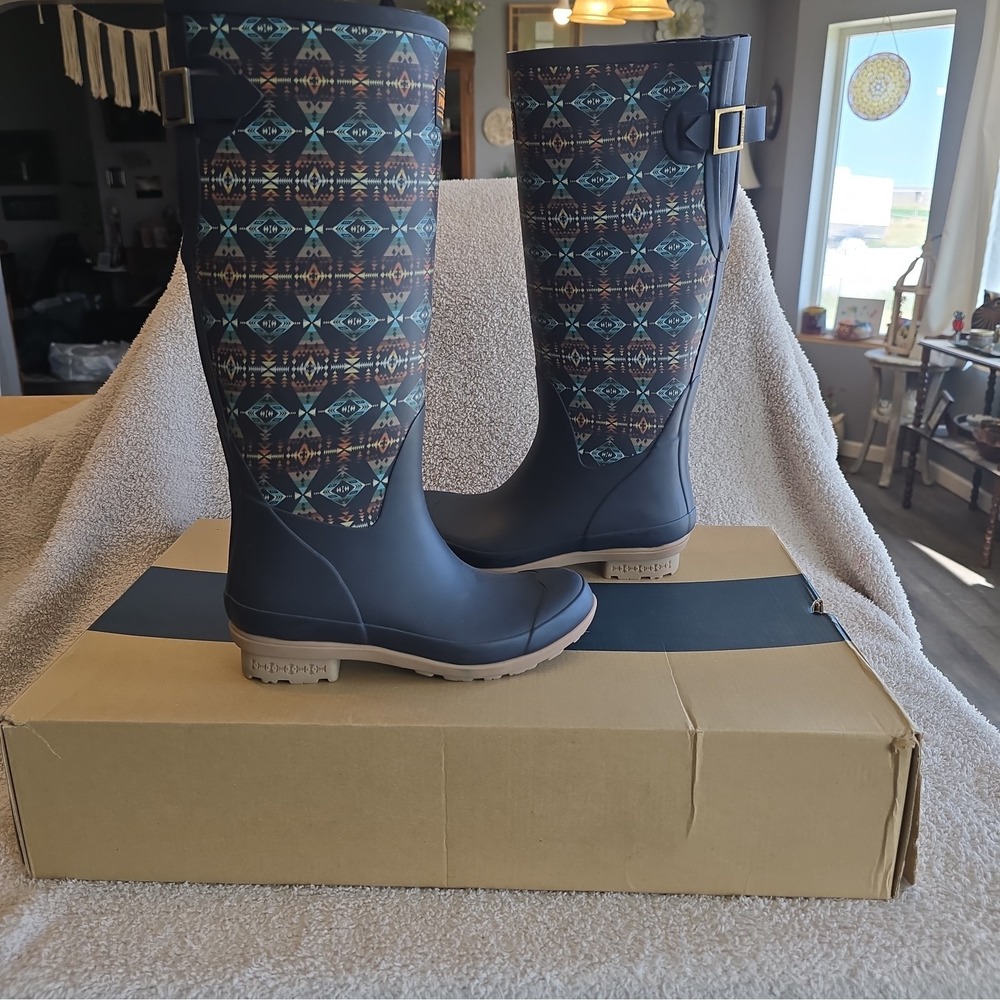 Pendleton Diamond Peak Tall Rain Boots Diamond Peak Navy Size 6M NIB